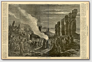 ������� 1873 ���� �� ���������� ������ "Harper Weekly". ������� ���������: "Easter Island Stone Idols Festival Dancing Tatoos" (��������� ������������� ��������� � �������� ������ ������� �����).