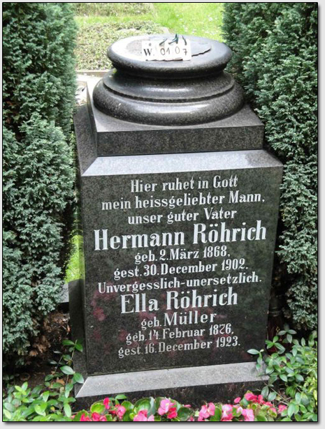 Фотография 35. Надгробный памятник супругов Рёрих: Германн Рёрих (1868-1902) и Элла Рёрих (урождённая Мюллер, 1876-1923), г. Бремен, ФРГ.