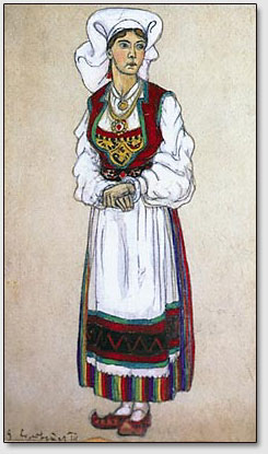 Solvejg. Die Skizze des Kostüms zum Drama Ibsens "Peer Gynt". N.K.Roerich. 1912.