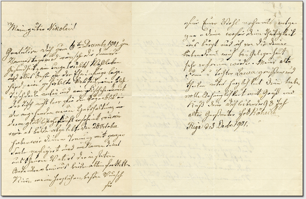 Фотография 3. Фотокопия автографического письма Фридриха Рериха к своему внуку Н.К.Рериху от 3.12.1901.
